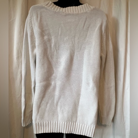 Tommy Bahamas 100% Cotton V Neck With Tie White Long Sleeve Sweater Womens Sz M - Picture 3 of 5
